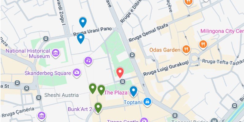Map of things to do in Skanderbeg Square